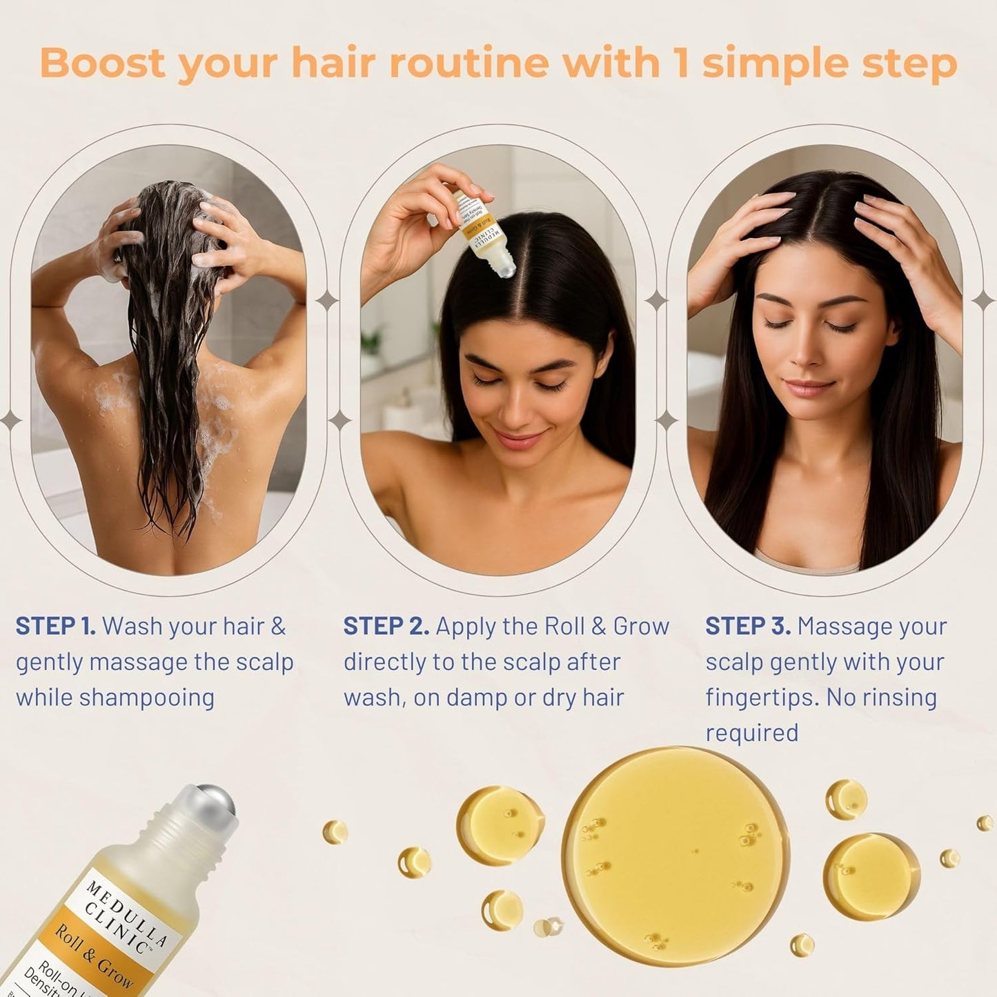 Hair Growth Serum Roll-On | 5% Rosemary & 3% Protein for Scalp Thickening - Non-Greasy Treatment, 1 fl oz (30 ml)