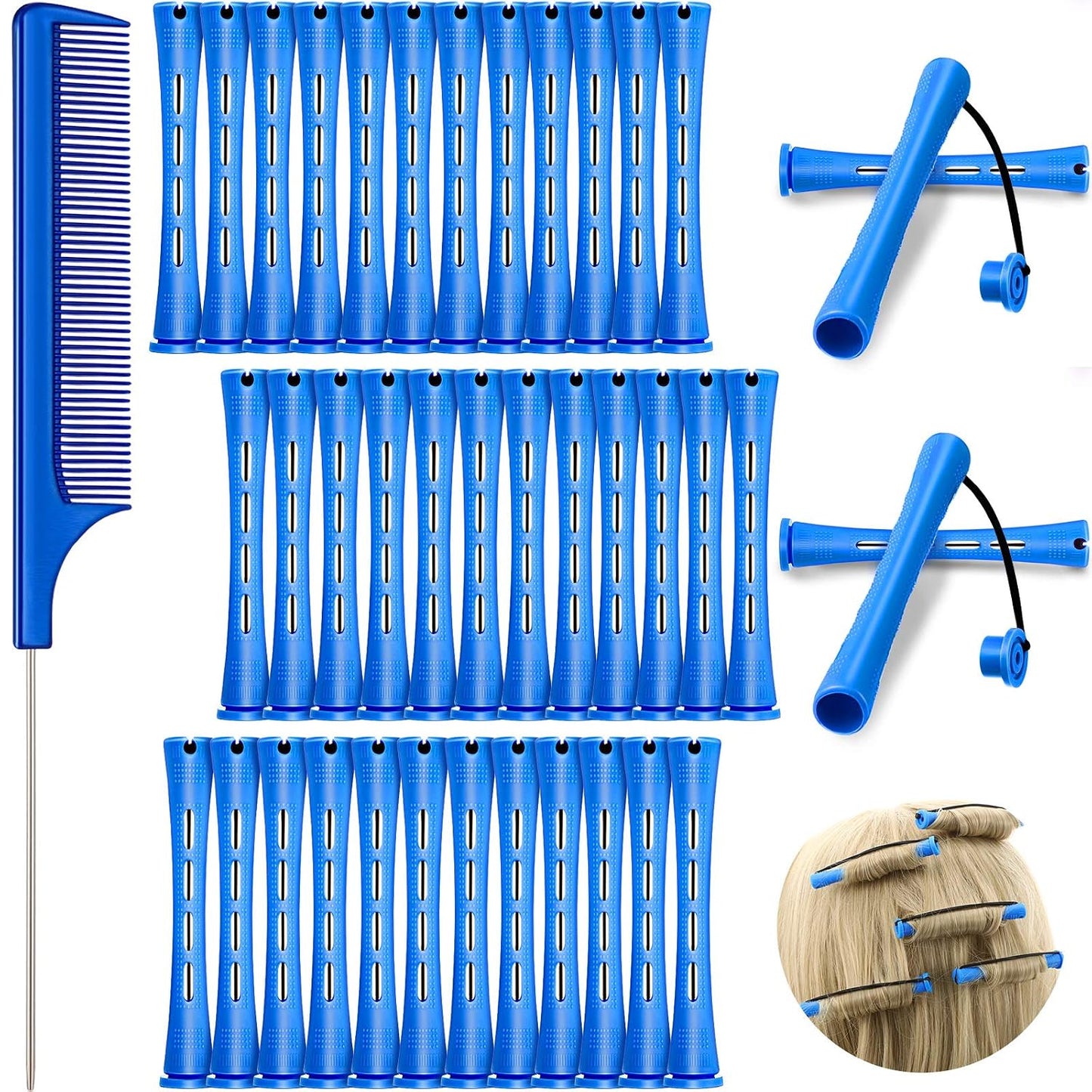 WILLBOND 36-Piece Cold Wave Perm Rods Set - Hair Rollers & Steel Rat Tail Comb for Styling