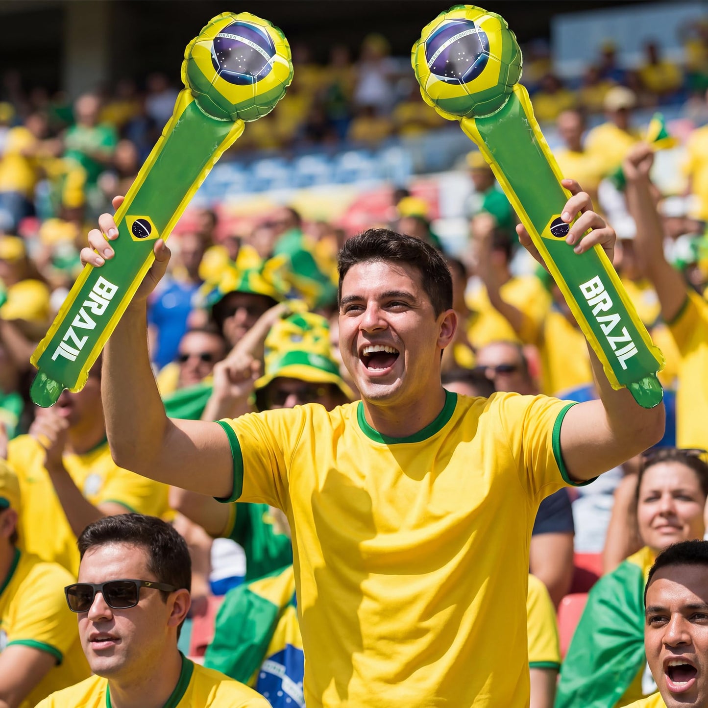 World Cup 2026 Soccer Fan Set 3PCS, Temporary Tattoo Stickers, Cheering hat,2 Cheering Stick, Brazil Football Kit for Match Viewing (Brazil)