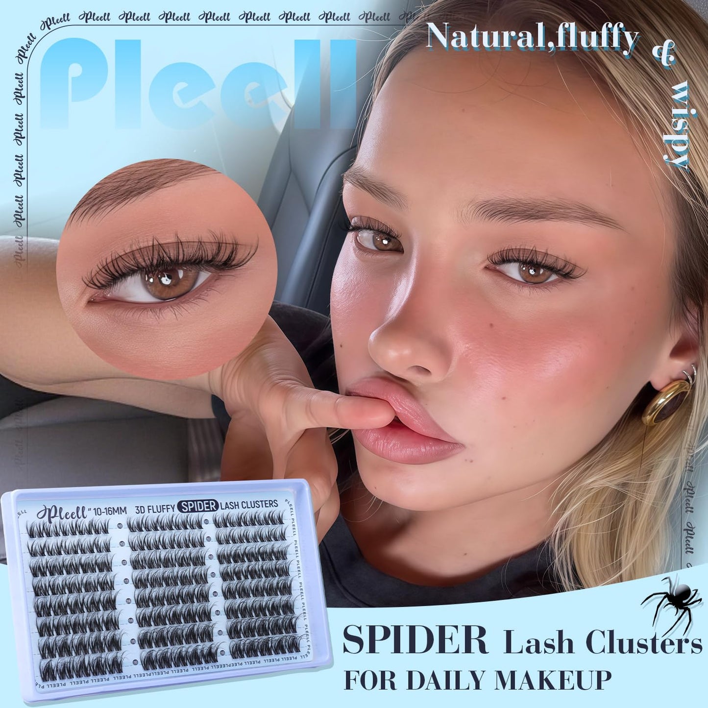 Spider Lash Clusters Wispy Eyelash Clusters 10-16MM 5D DIY Lashes Clusters D-Curl Natural Cluster Eyelash Extensions Fluffy Individual Lashes with Thin&Clear Band Easy Apply for Beginners by Pleell