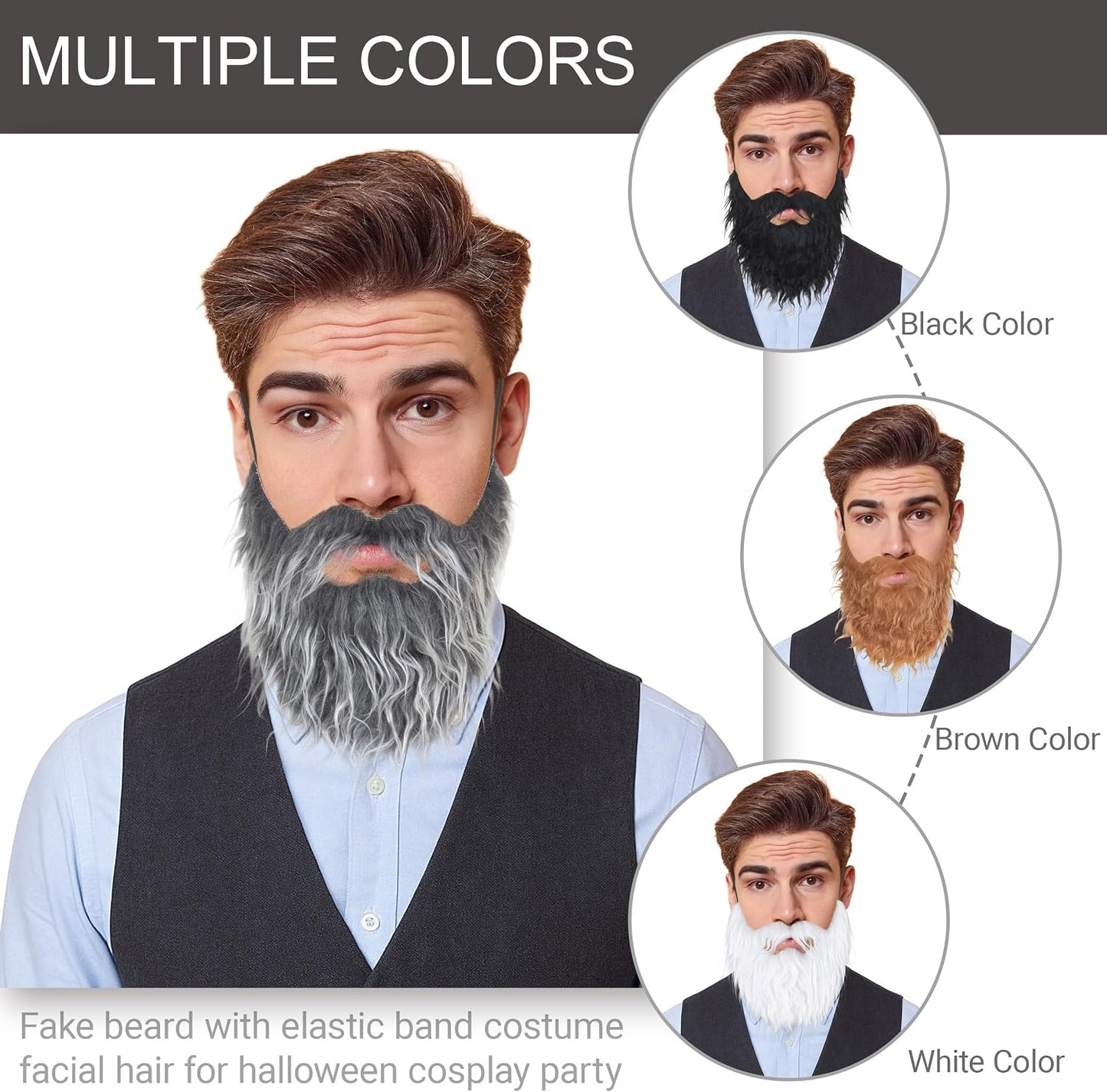 Fake Beard and Mustache for Men - Elastic Band Cosplay Facial Hair | Halloween Costume Accessory