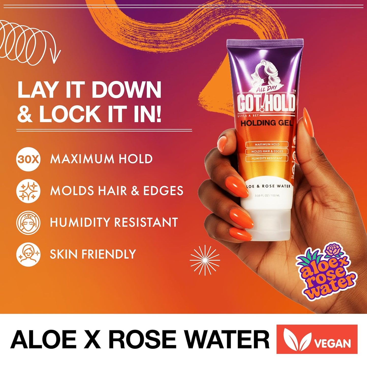 Strong Hold Styling Gel - Aloe & Rose Water | Vegan, Cruelty-Free, 3.38 Fl Oz