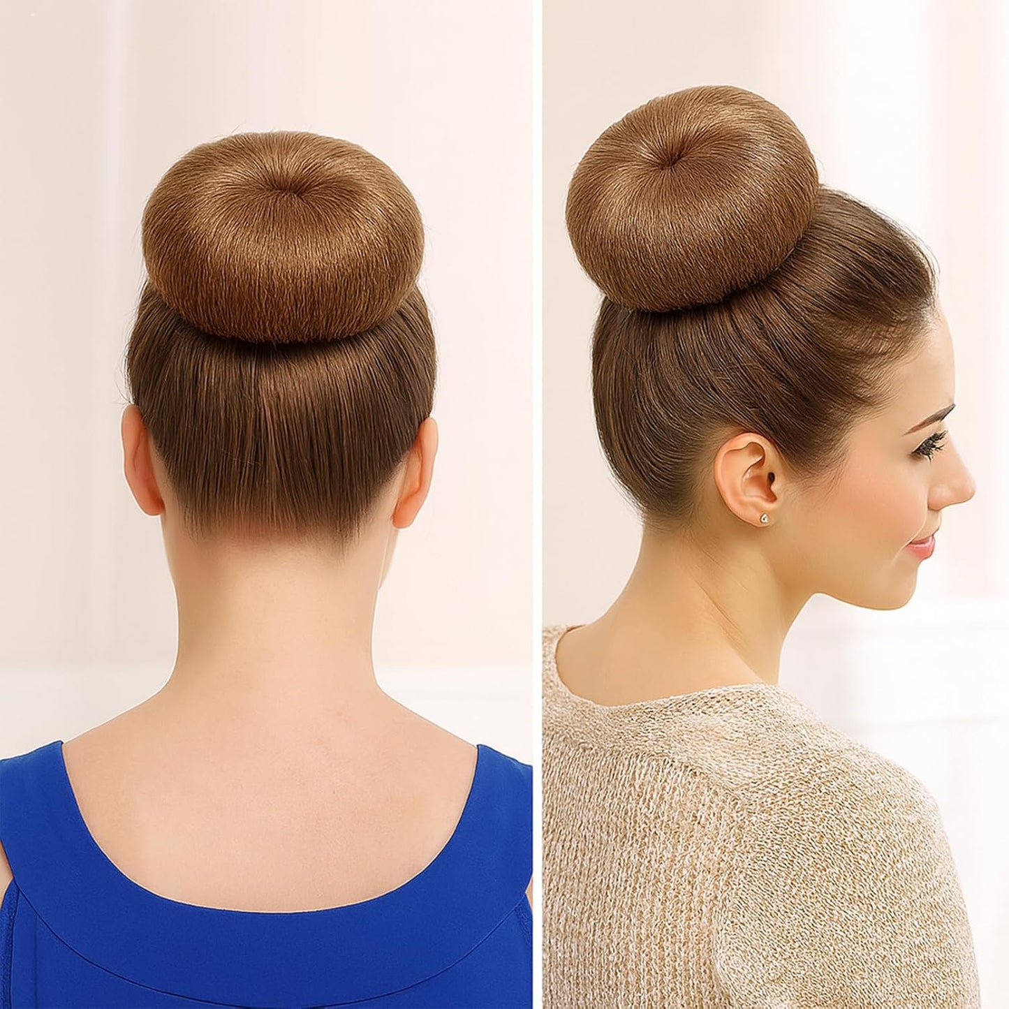 Brown Hair Bun Maker Set - 3 Pcs Hair Donut Tool for Kids & Women | Includes 3 Elastic Bands, Ideal for Short & Thin Hair (3 Inch)