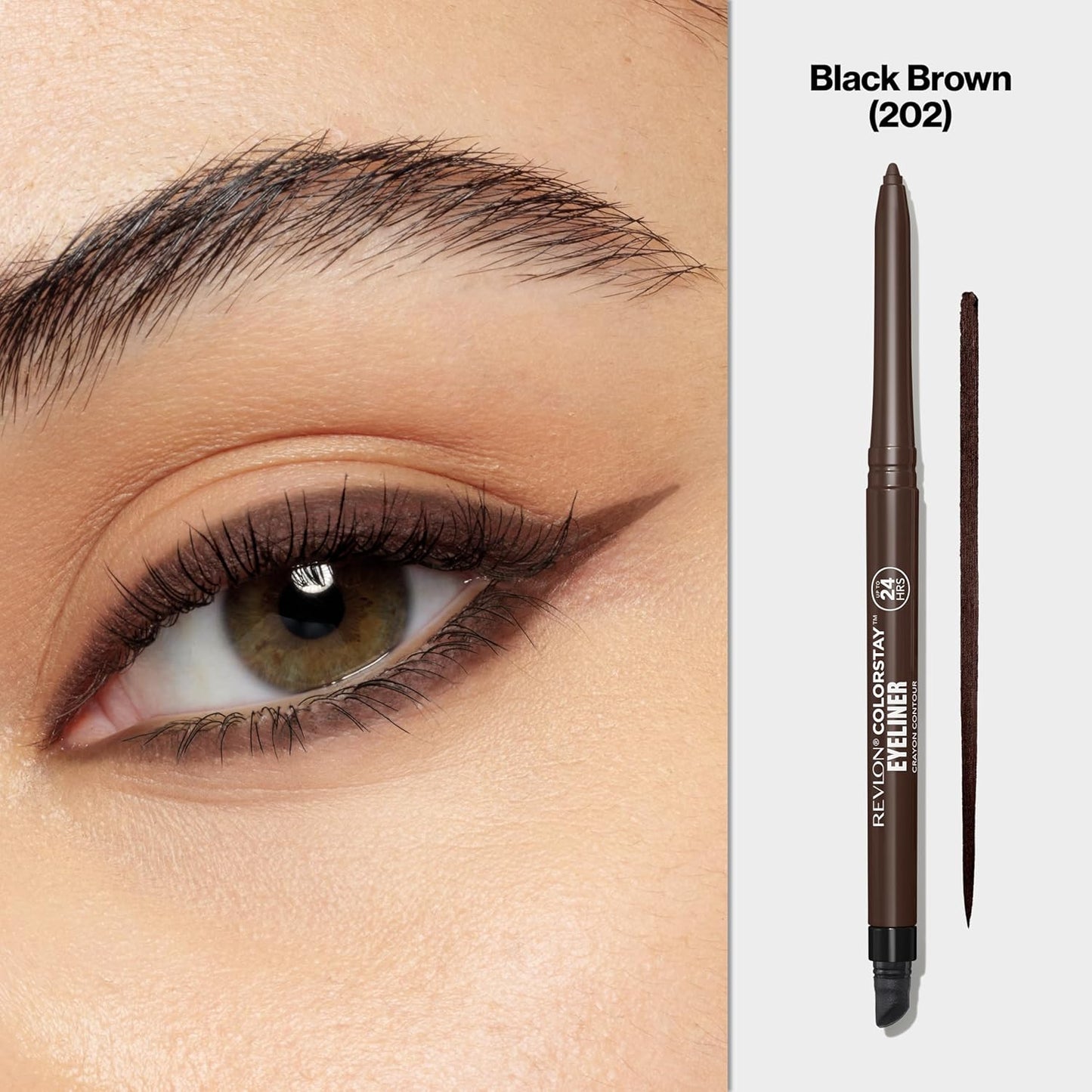 Revlon ColorStay Waterproof Eyeliner Pencil - Smudge-Proof, Long-Lasting Matte Finish | 202 Black Brown, 0.01 oz