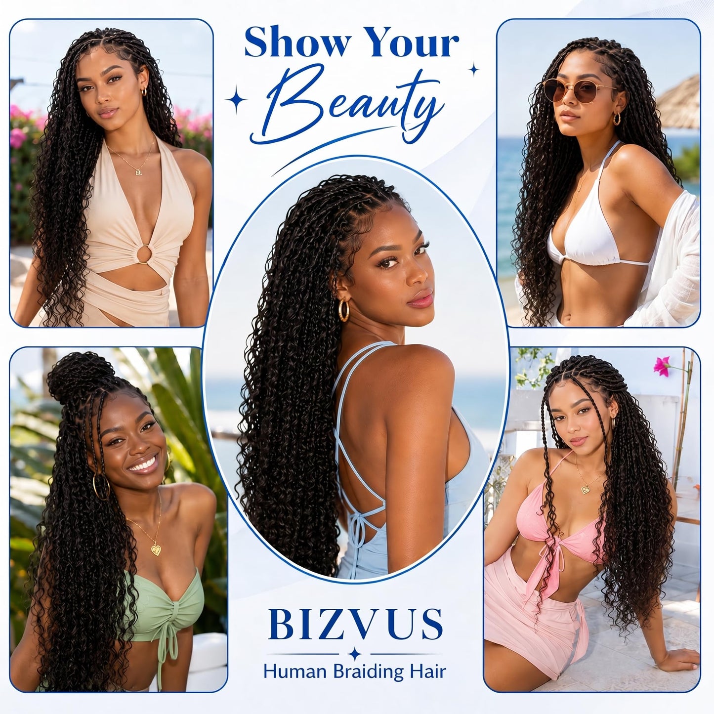 BIZVUS Human Braiding Hair for Boho Braids 110g Deep Wave Boho Bulk Human Hair for Braiding Knotless 12A Wet and Wavy Bulk Bohemian Curly 3 Bundles/Pack #99J Burgundy Color 16 inch