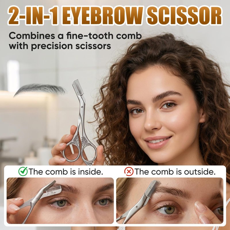 Eyebrow Trimming Scissors with Combs, Stainless Steel Eyebrow Scissors, Eyebrow Grooming Tools for Men and Women (Black)