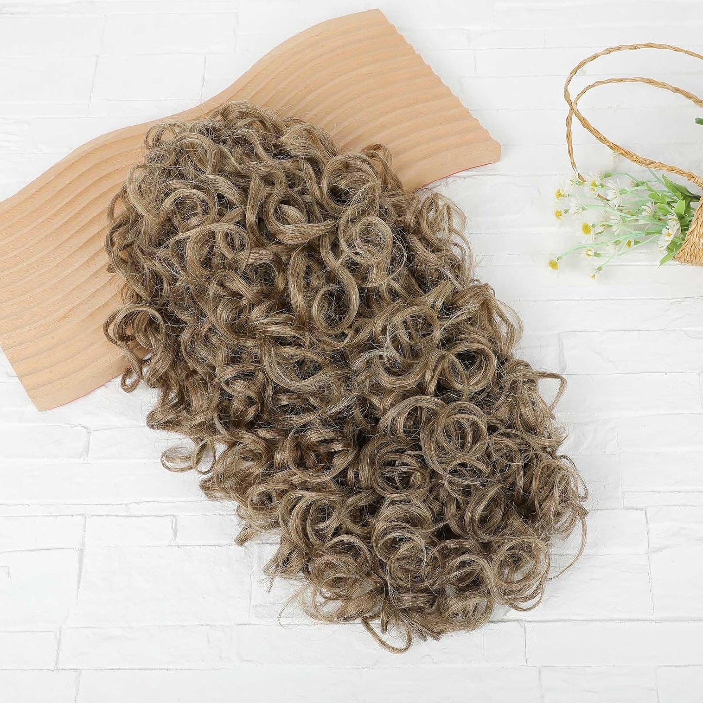 100% Pure Protein Ponytail Extension - 18 Inch Curly Claw Clip Hairpiece | Natural Soft Ash Brown