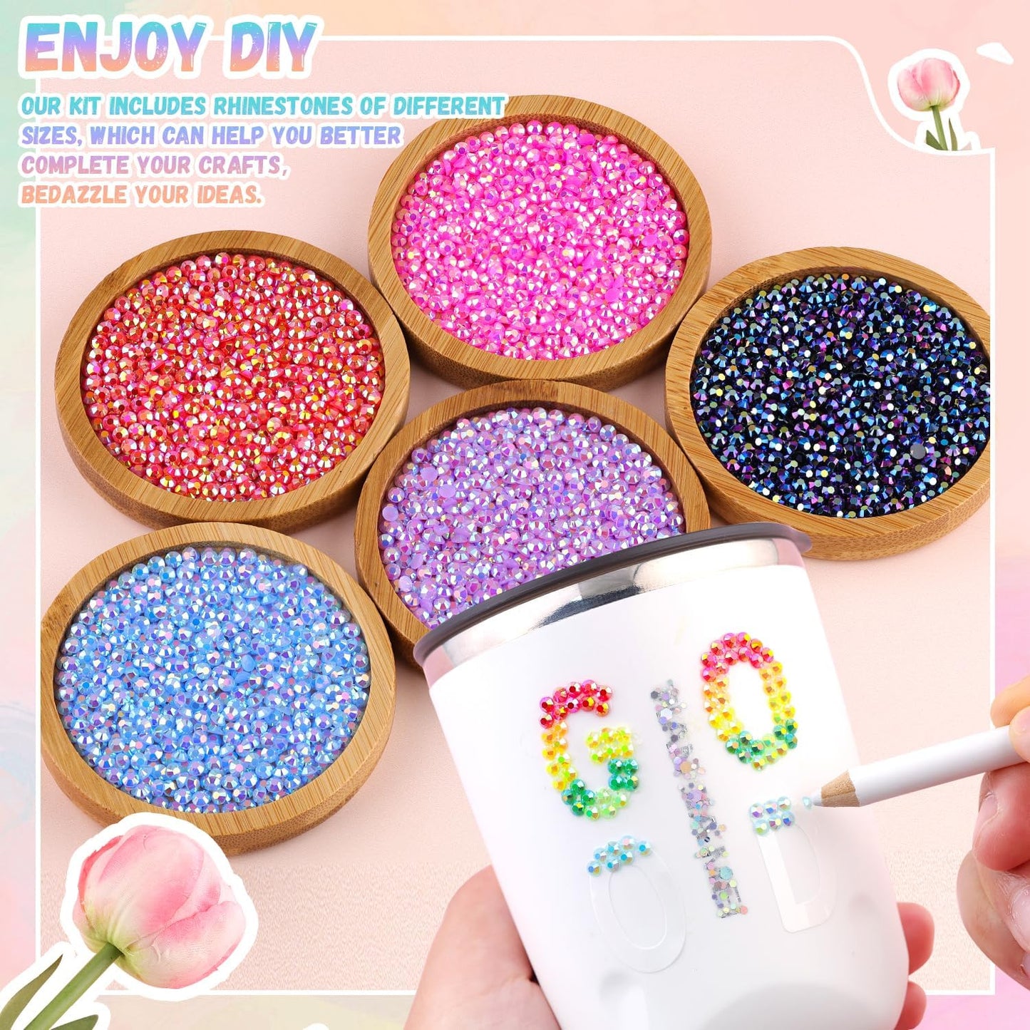 BELLEBOOST Jelly Rhinestones Bedazzling Kit - 45000 Pcs, 40 Colors, 3mm Flatback Gems for Crafting | Includes 3 Pcs B7000 Glue