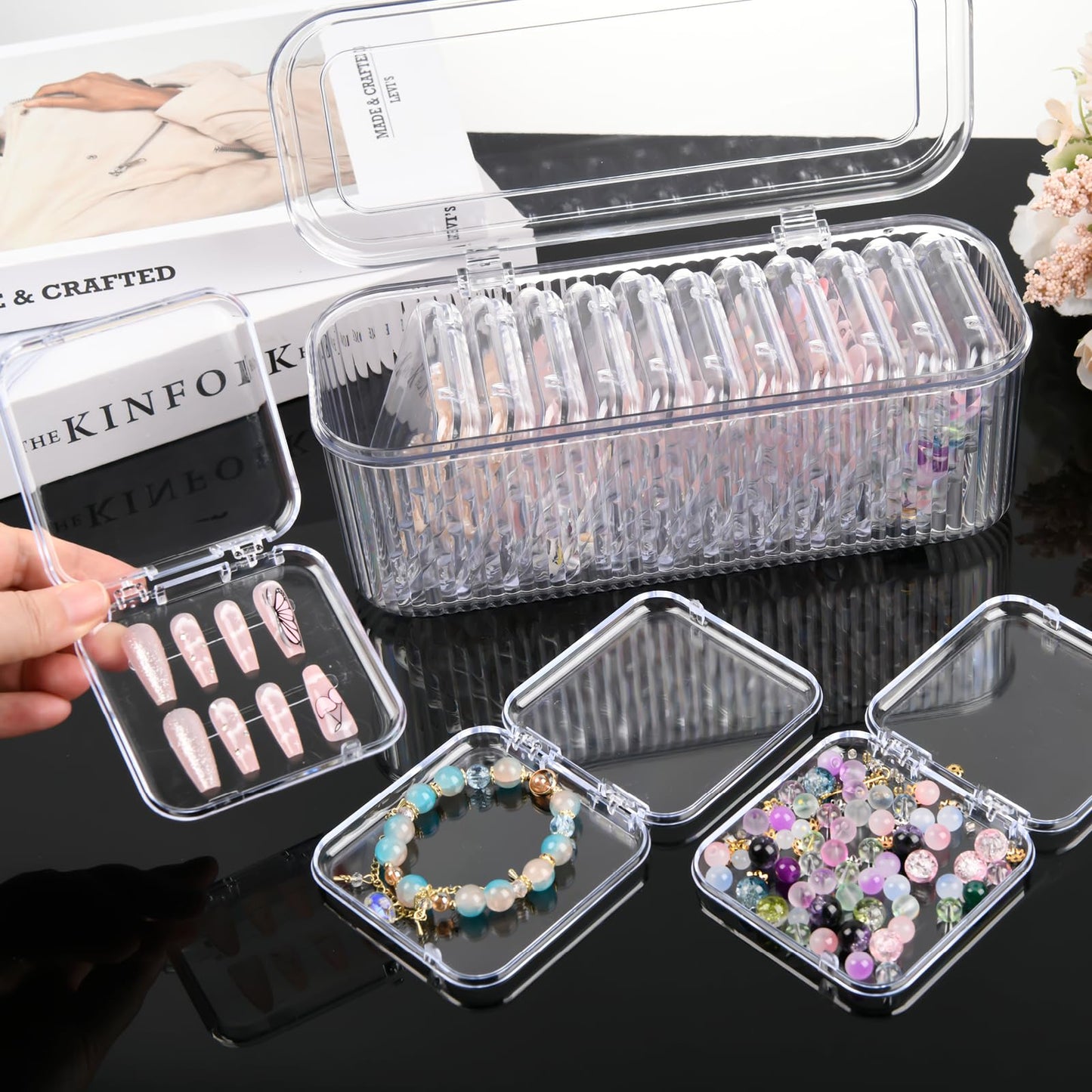 LONTOHCE Press On Nail Organizer, 12pcs 3.3inch Clear Storage Box
