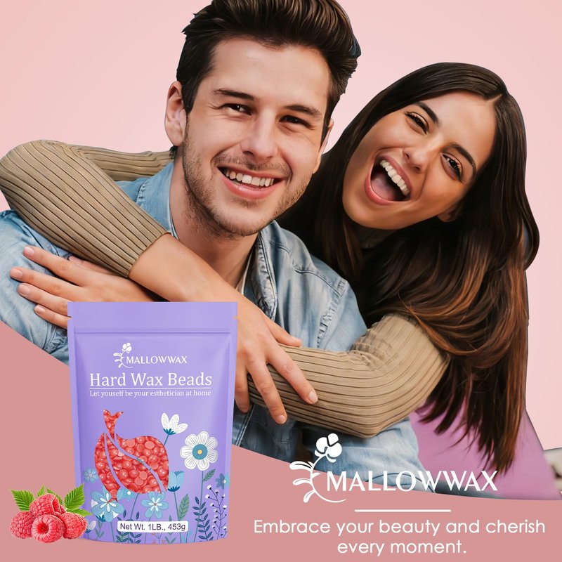 Mallowwax Hard Wax Beads, 1lb Strawberry Red Stripless Wax for Hair Removal, All-purpose Refill Wax Beans for Brazilian Bikini, Face, Eyebrows, Underarms, Chest, Back,Legs, Women and Men