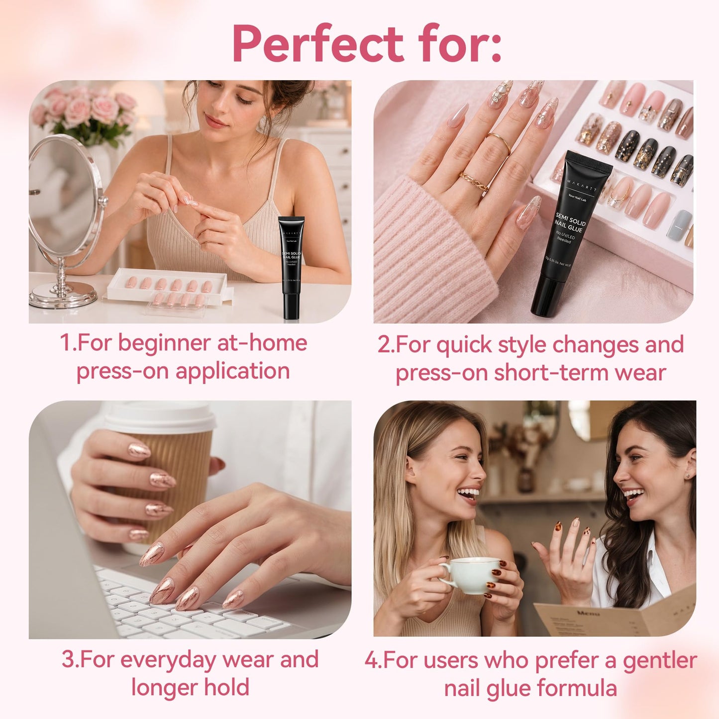 Makartt Press On Nail Glue: No UV Lamp Needed, 20s Air Dry Adjustable for Beginners, Strong Hold, Semi-Solid Precise Control, Easy for Press-On Users At-Home DIY, Hema-Free for Sensitive Nails 10ml*2
