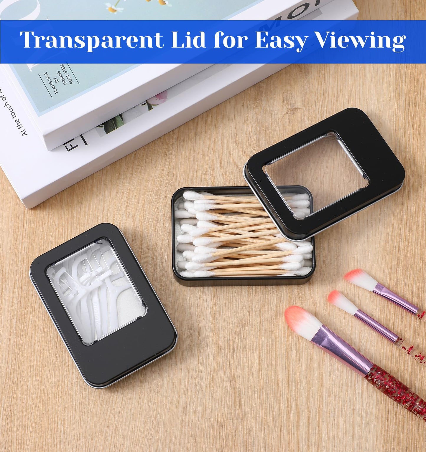 ValueBargain 2Pcs Travel Qtips Casee, Cotton Swab Travel Case with Dustproof Lid, Storage for Floss Picks Hair Ties Cosmetic (Black)