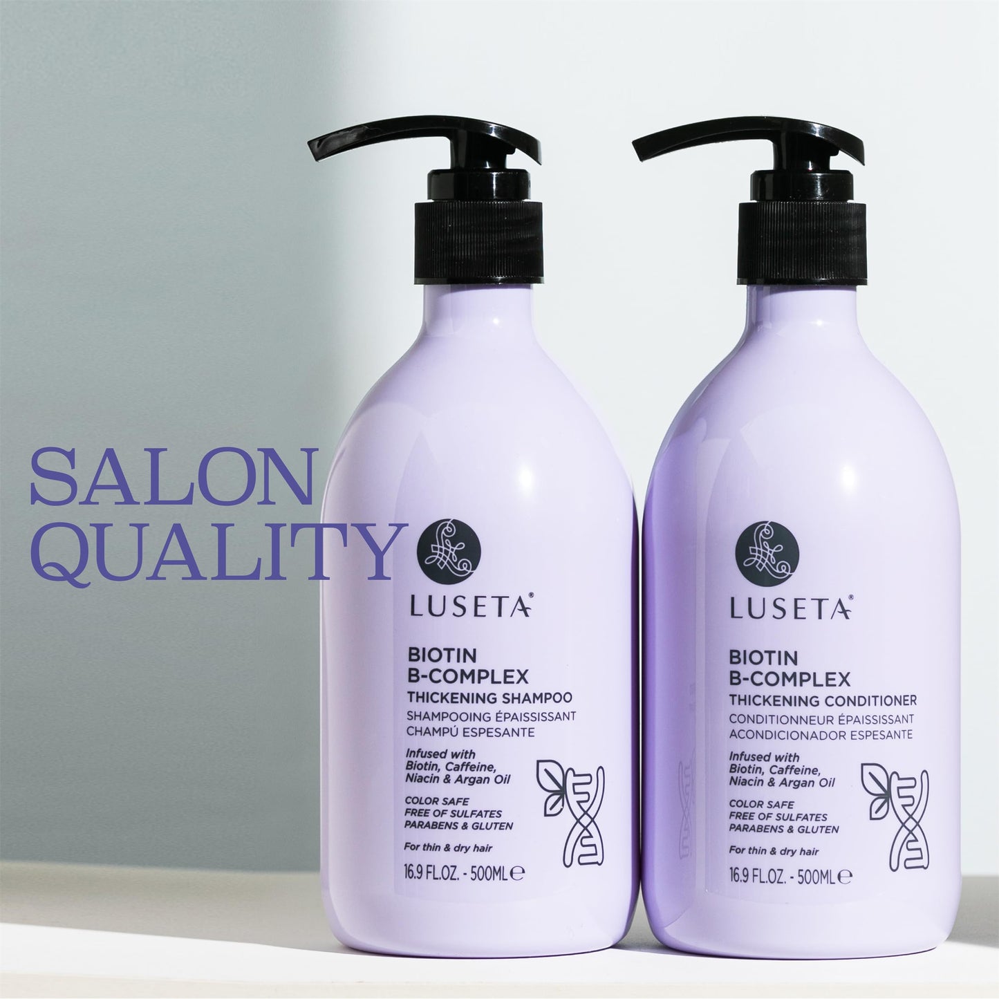 LUSETA Thickening & Hair Strengthening Care- Biotin B-Complex Shampoo and Conditioner Set for Thinning Hair. Routine Volumizing Formula with Niacin, Caffeine & Argan Oil, for Women and Men, 2 x 16.9oz