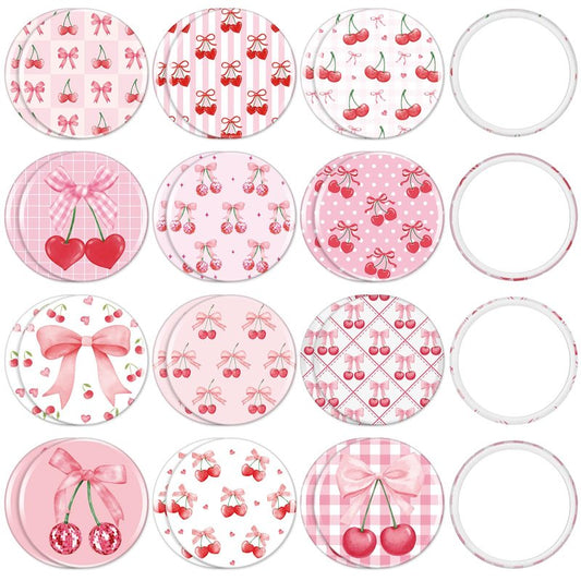 Weysat 24 Pcs Cherry Bow Compact Mirrors Bulk 2.7" Small Round Portable Pink Pocket Makeup Mirror for Girls Women Coquette Preppy Birthday Bridal Shower Weddings Party Favors Decorations