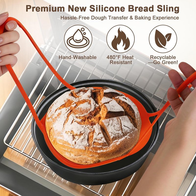 Silicone Sourdough Starter Kit - Upgraded 9" Round & 10" Oval Banneton Bread Proofing Basket | Non-Stick, Foldable Design with Baking Tools