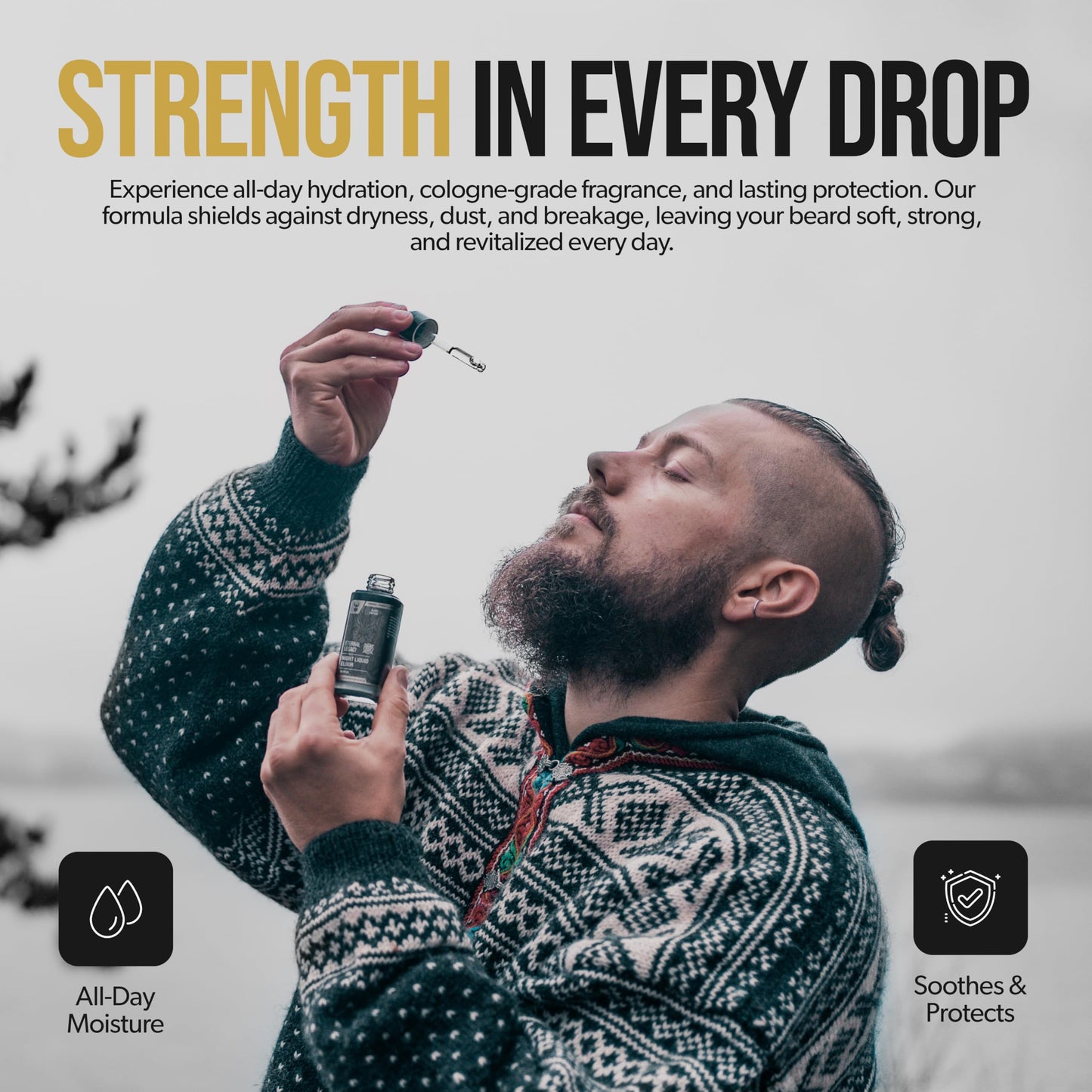 The Beard Struggle - Day Liquid Tonic Beard Oil - Gold Collection, Valhalla's Gates - Beard Oil for Men - Moisturize, Softens Hair, Reduces Itch - Day Time Beard Growth Oil (1 Fl oz)