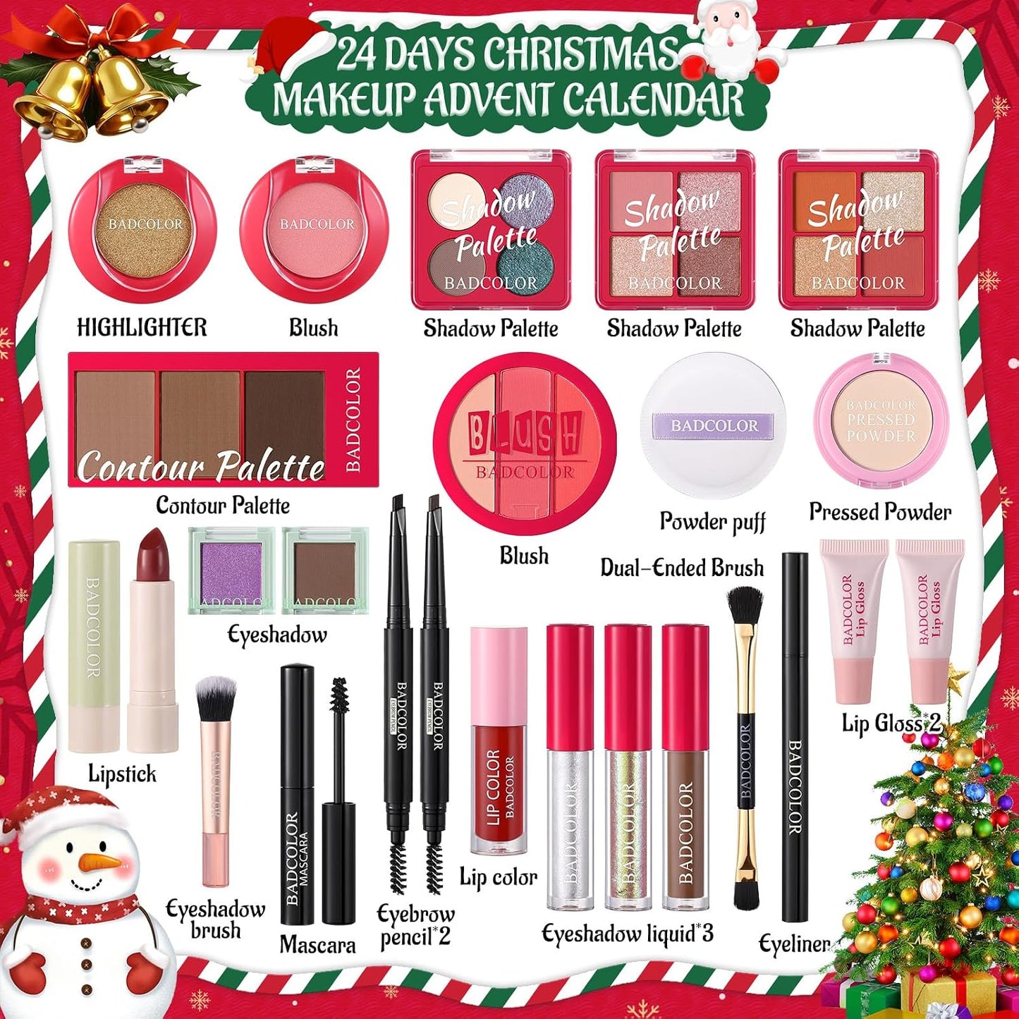 Makeup Advent Calendar 2025 - 24 Days Christmas Countdown Gift Set | Holiday Cosmetic Kit for Women & Teens