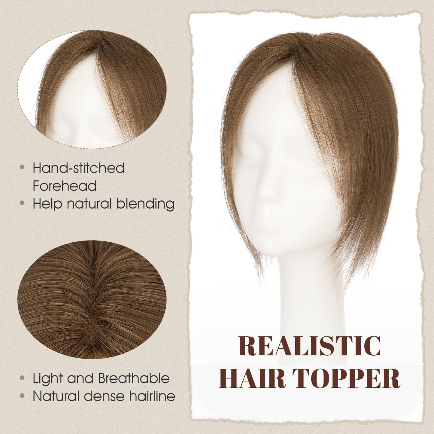 Rich Choices Hair Toppers Real Human Hair for Women 100% Human Remy Toppers With Side Bang Hair Toppers For Thinning Hair No Bang Hairpieces 10 Inch #02 Dark Brown