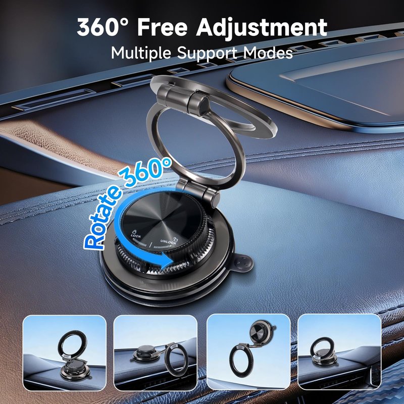 CHTXXLSZ Magnetic Car Phone Holder, 360° Adjustable Suction Cup Universal Phone Mount, Multi-Scene for Car Office Gym Home, Compatible with iPhone 17/16 Pro Max & Other Magnetic Phones (Black)