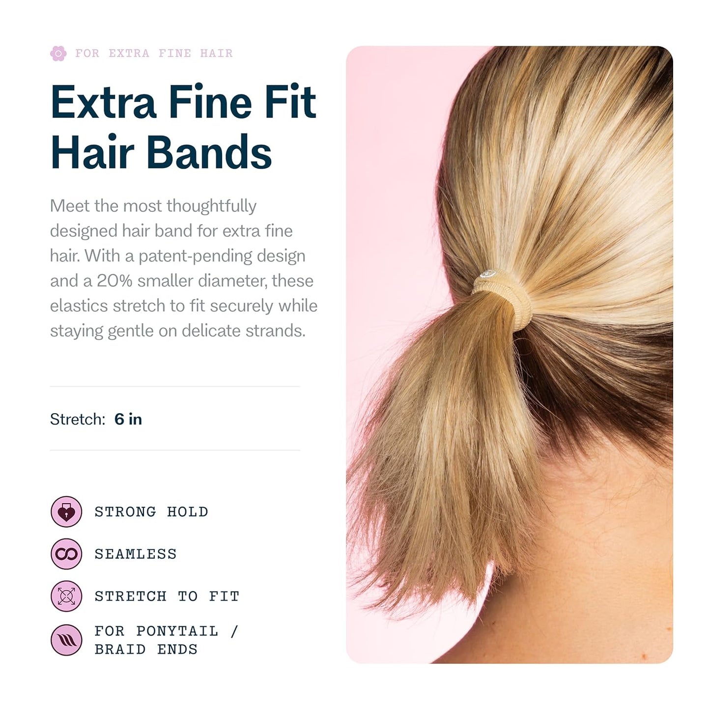 X-Fine Hair Bands - Slim-Fit Elastic Ties for Extra Fine Hair | No-Dent, Gentle-Grip Ponytail Holders - 20 Pack, Blonde