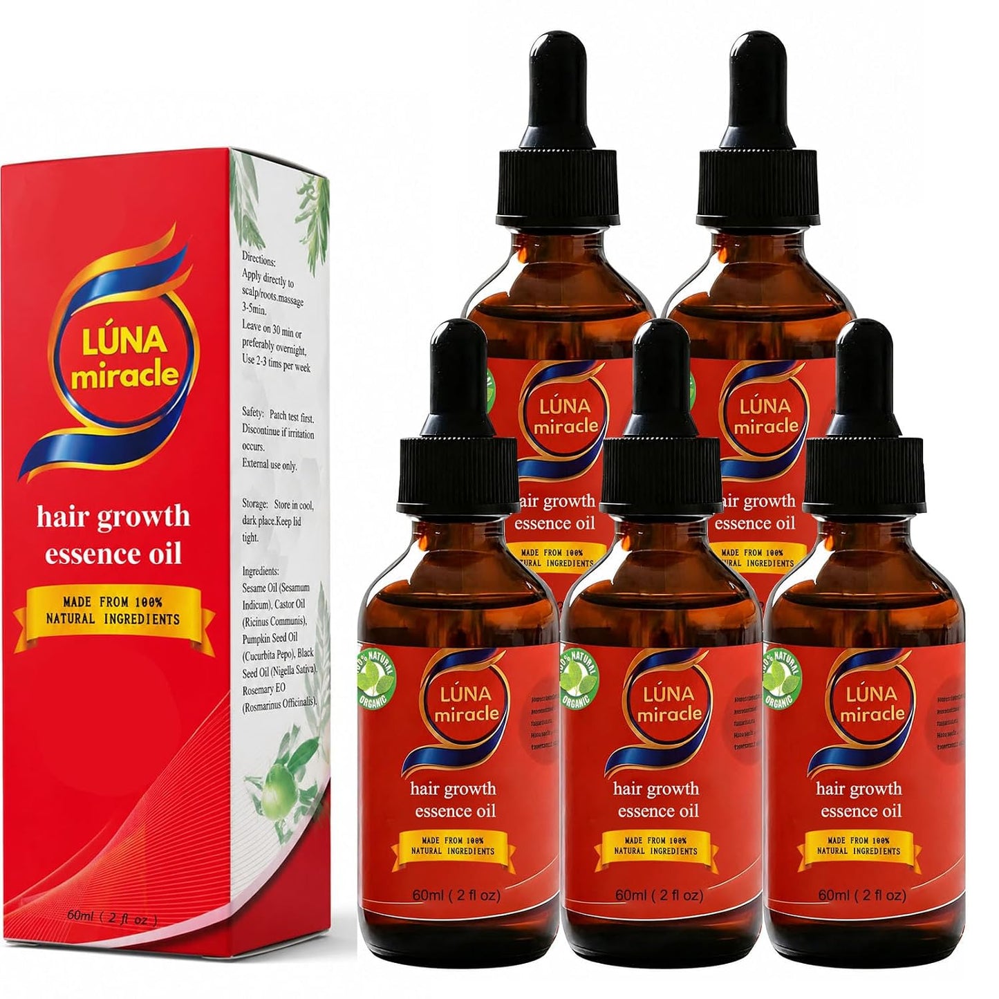 Luna Miracle Hair Growth Oil - Natural Serum for Thicker, Healthier Hair | Strengthening Oil for Frizzy & Damaged Hair (1 PCS)