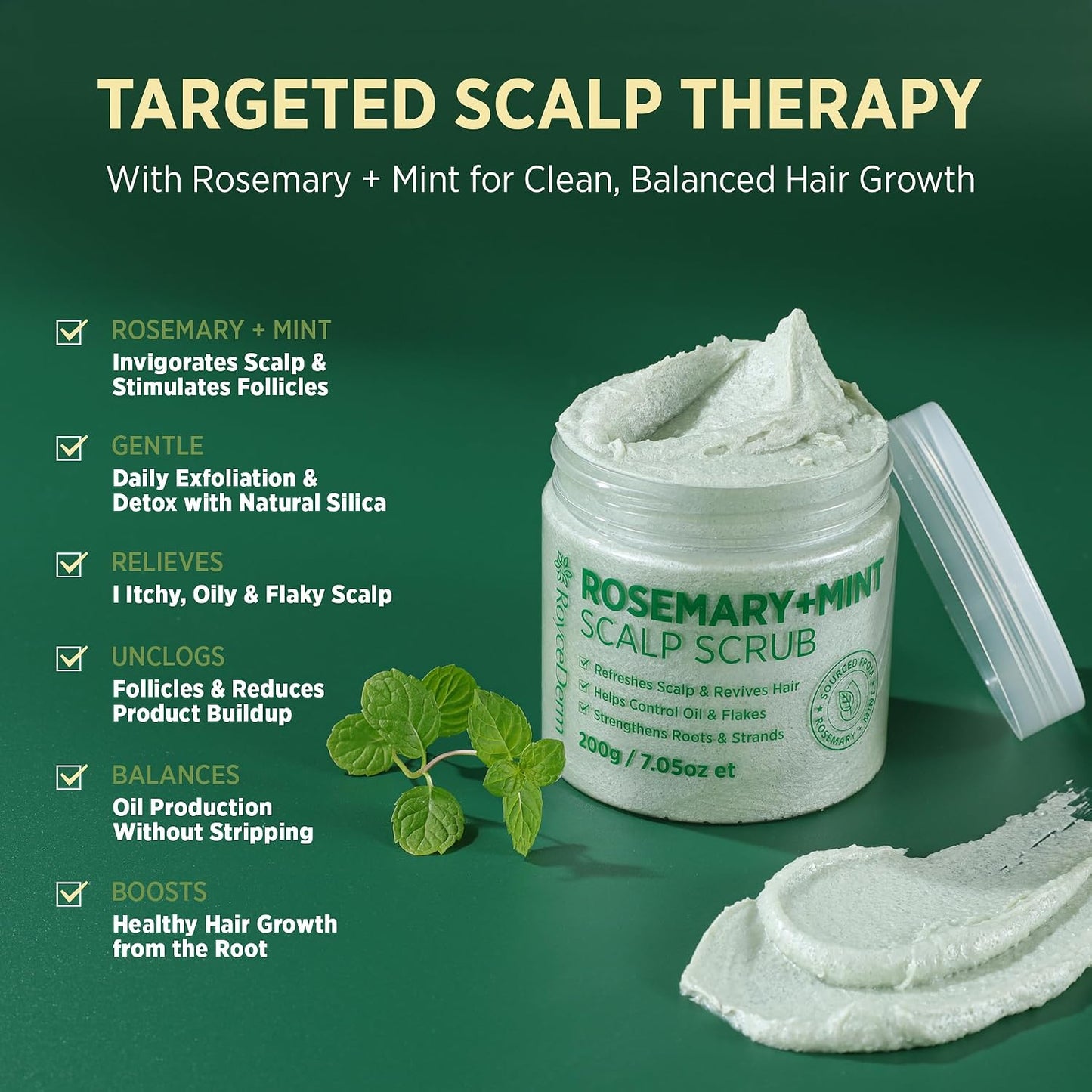 Roycederm Tea Tree Scalp Scrub - Exfoliating Pre-Shampoo Treatment for Dry, Flaky Scalps | Refreshing Rosemary Mint Formula