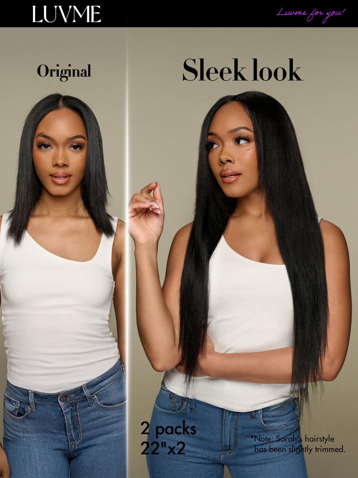 LUVME Yaki Straight Seamless Clip in Hair Extensions 110g, 18 Inch Natural Black, 100% Real Remy Human Hair, Soft Full Volume, Easy Clip Ins for Daily Wear, Work, Parties & Weddings