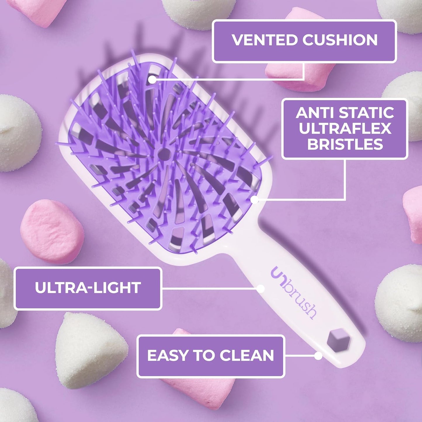FHI Heat Curly Hair Brush - Gentle Detangling for Wet or Dry Fragile Hair | 84 UltraFlex Bristles, Vented Design