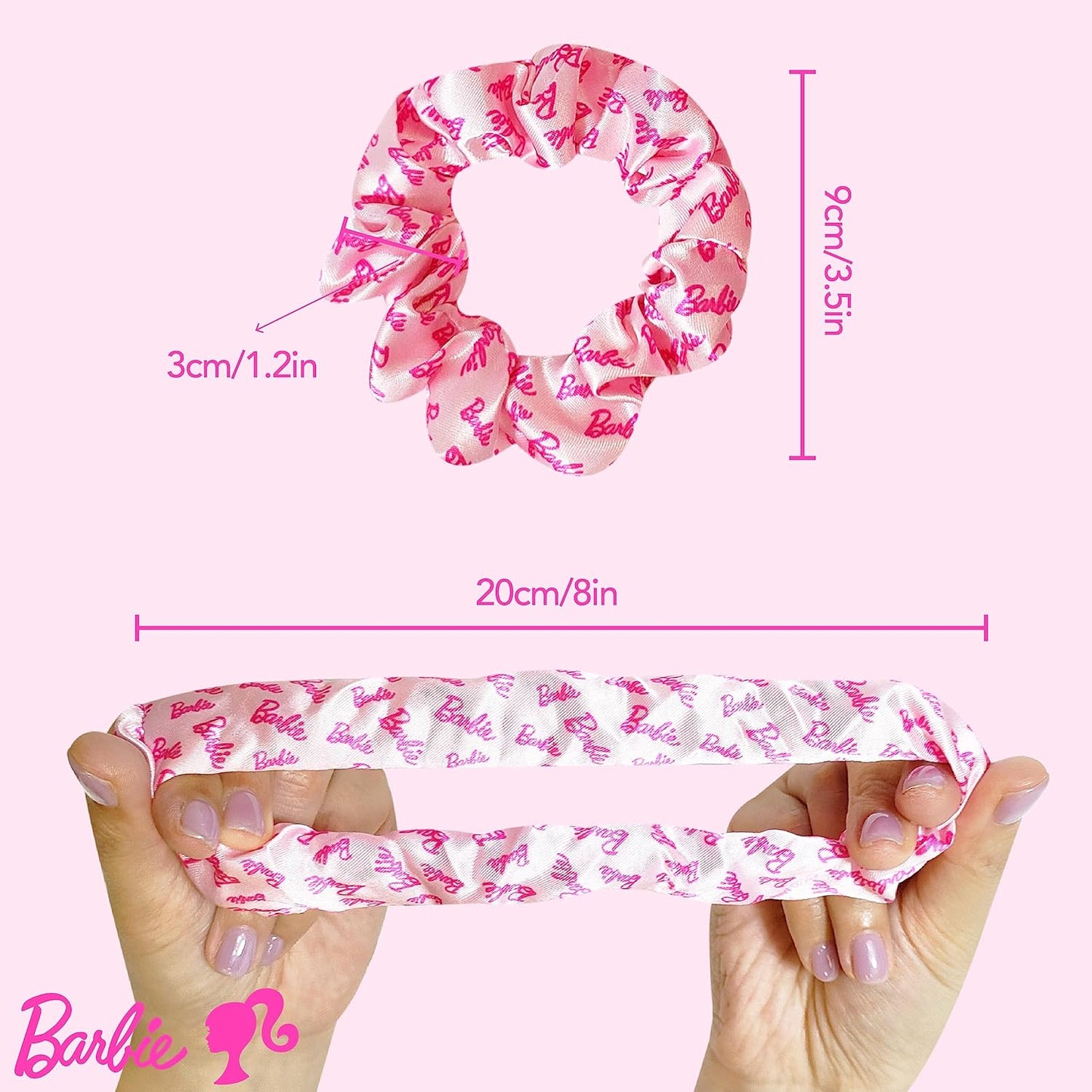 Barbie Hair Accessory Set - 5 Pcs Including 9-Inch Detangling Brush & 4 Colorful Scrunchies | For Ages 3+