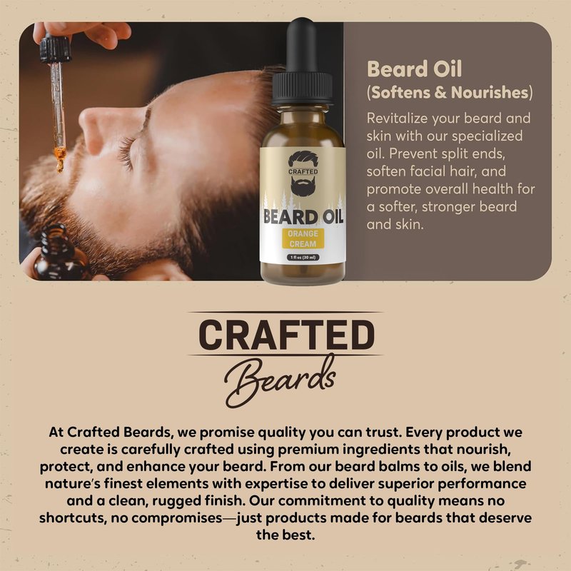 Beard Oil by Crafted Beards - Beard Oil Conditioner - Leave Your Beard Feeling Amazing - All Natural Ingredients - No Residue - Mustache Oil - 1oz - Made in the USA (Orange Cream)