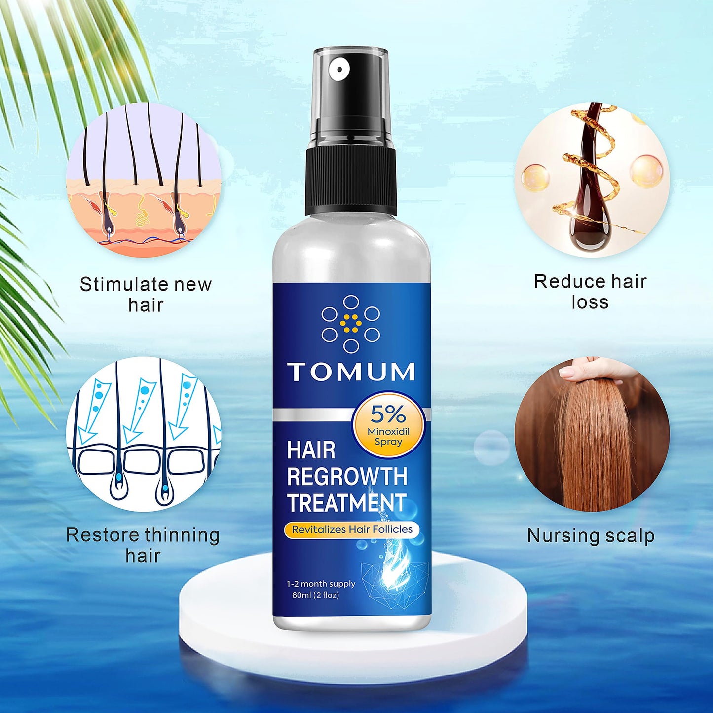 Minoxidil for Men and Women Hair Growth: 5% Minoxidil Topical Spray Hair Regrowth Treatment Stop Hair Thinning and Hair Loss For Stronger Thicker Longer Hair 60ml 2 Pack