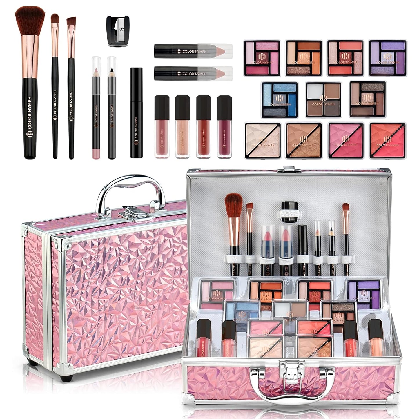 Color Nymph Makeup Kit for Tweens - Complete Pink Cosmetic Set with Eye Shadow, Lipstick, Blush & Brushes