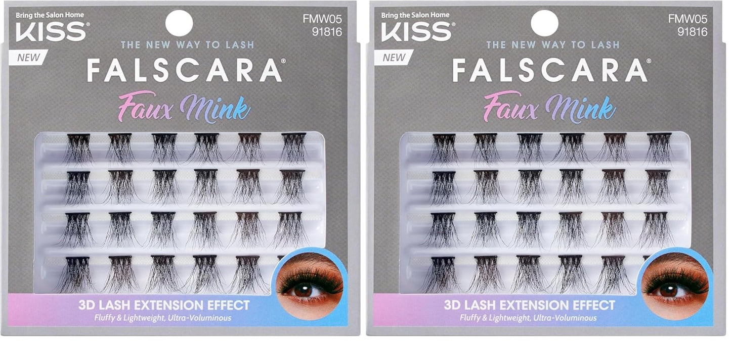 KISS Falscara False Eyelashes Multipack - Faux Mink Wisps, 12-16mm, 24 Reusable Lash Clusters, Easy to Apply