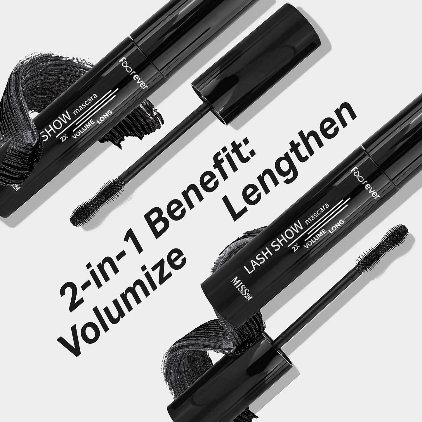 Washable Mascara for 2X Volume & Length - Wide-Eyed Fan Effect, Hourglass Brush | 0.34 Fl Oz