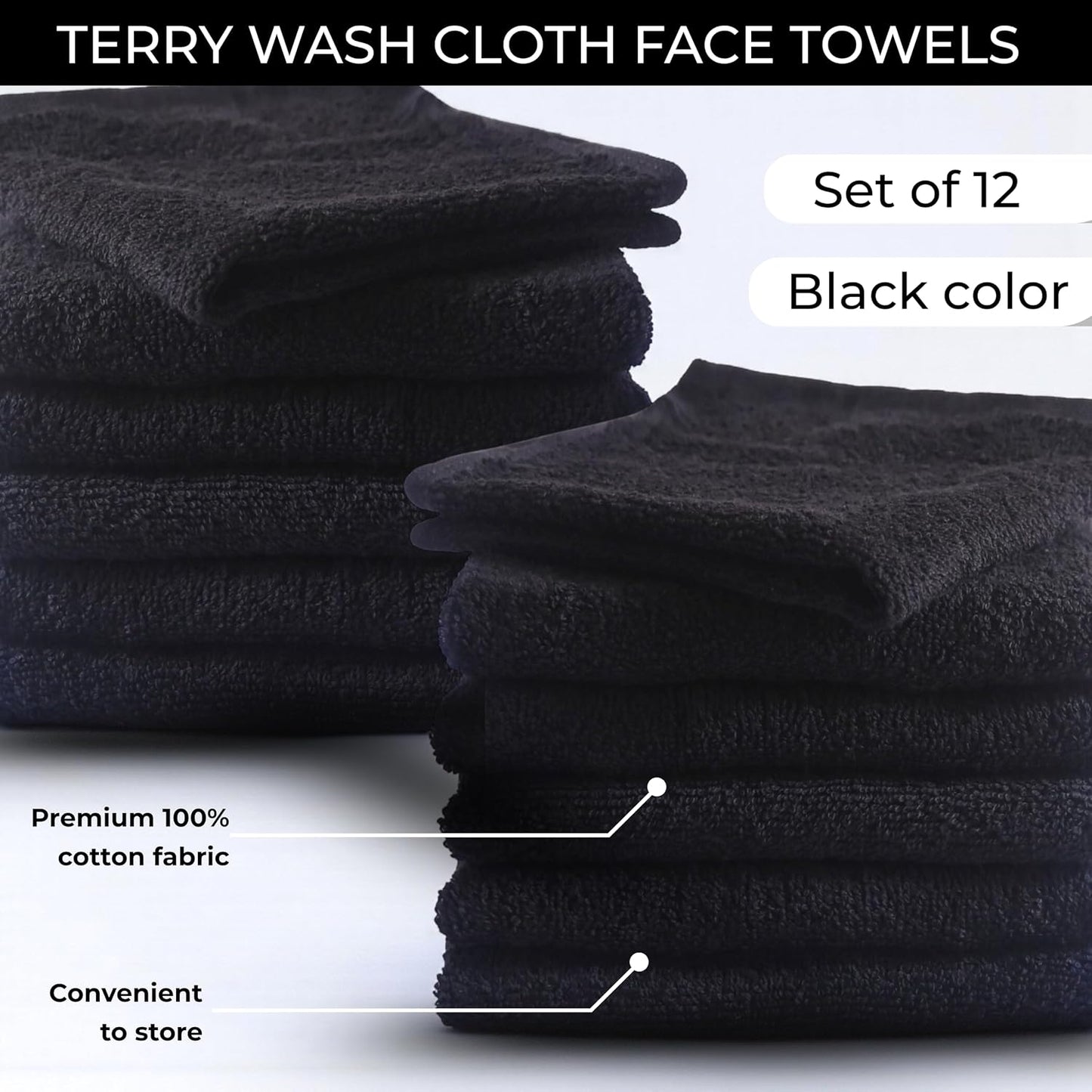 100% Cotton Wash Cloths - Soft Absorbent Shower and Face Towels | 12 Pack, 12" x 12" for Adults & Kids