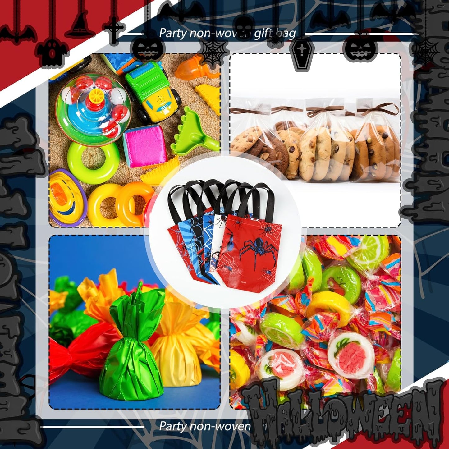 Spider Party Favor Goodie Bags - 40 Pcs Reusable Non-Woven Bags for Halloween & Birthday | 7.87 x 7.87 x 3.54 Inches