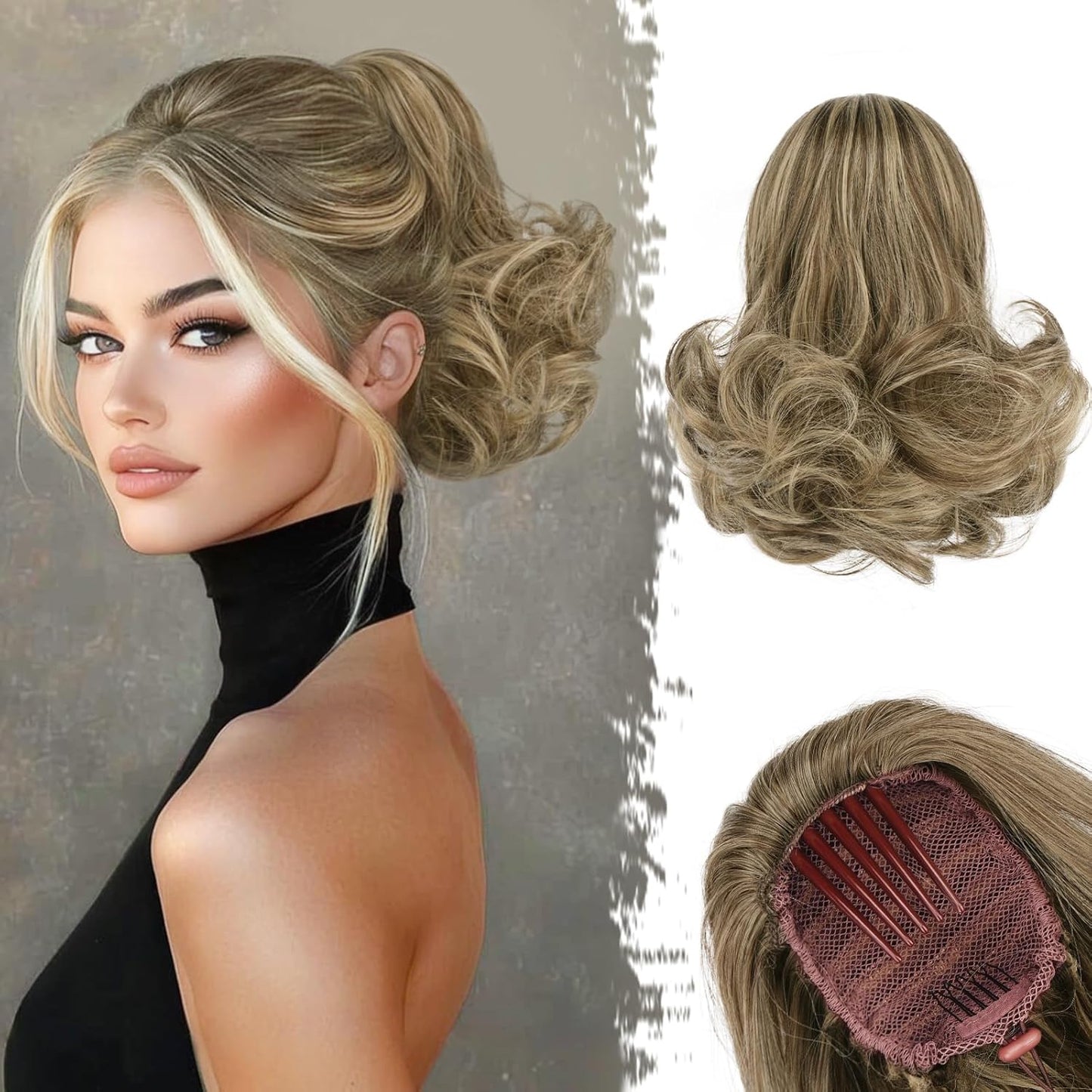 Dark Brown Ponytail Extension - 10 Inch Wavy Drawstring Hairpiece for Women | Synthetic Clip-In Ponytail