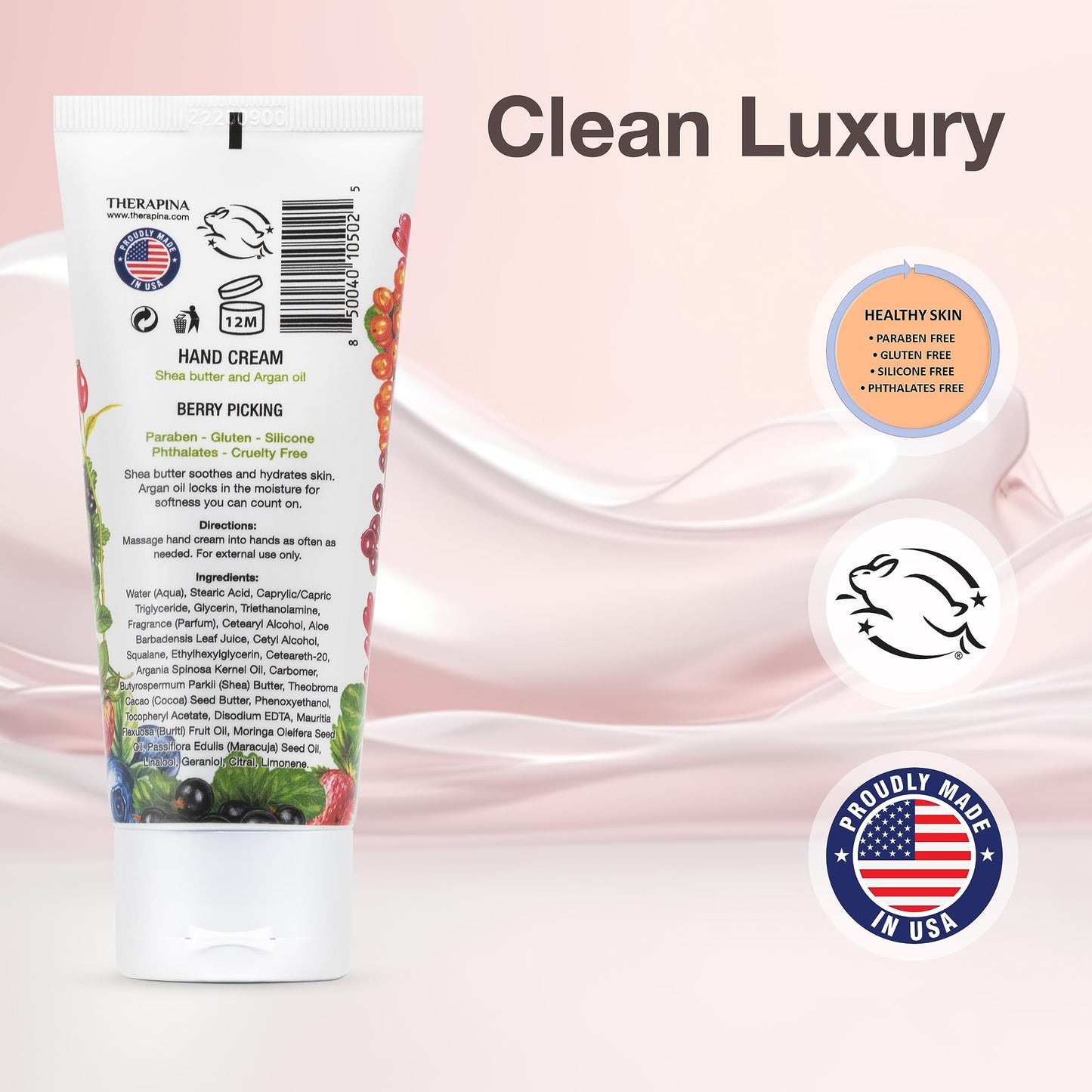 THERAPINA Aromatherapy Hand Cream for Dry Skin – Shea Butter Hand Cream for Women and Men with an Awakening, Long-Lasting Berry Picking Scent – Vegan Hand Cream Lotion for Dry Skin, 3 Oz.