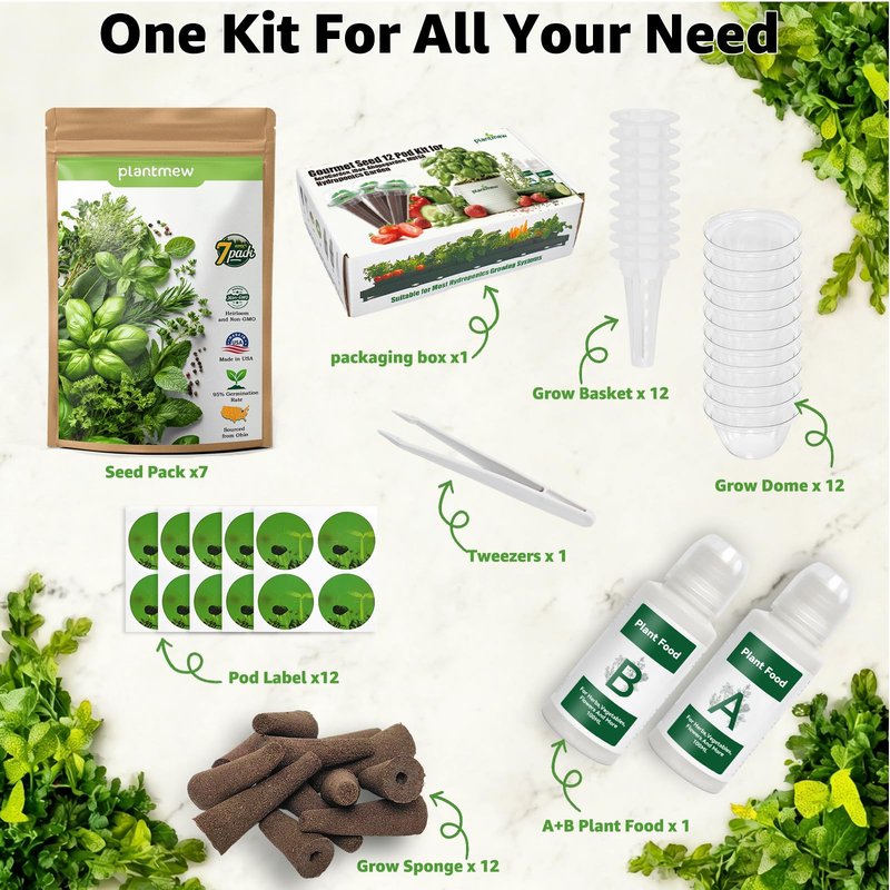 12 Pods Herbs Green Seed Pod Kit for AeroGarden, Ahopegarden Hydroponics Growing System, 1000+ Seeds of Basil, Parsley, Thyme, Mint, Cilantro, Dill, Oregano