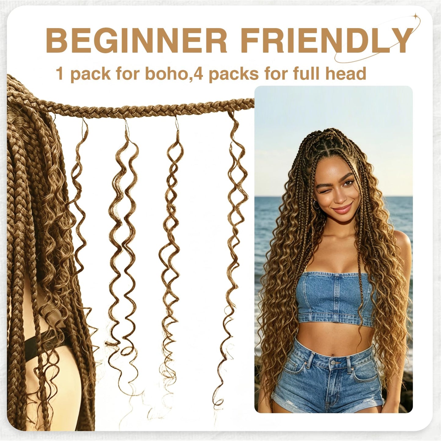 Human Crochet Hair for Black Women 20inch 60g Pre Separated 50 Strands Deep Wave Feather Crochet Human Hair Easy Install Hook Design,27# Invisible Miracle Knots Honey Blonde Boho Crochet Hair