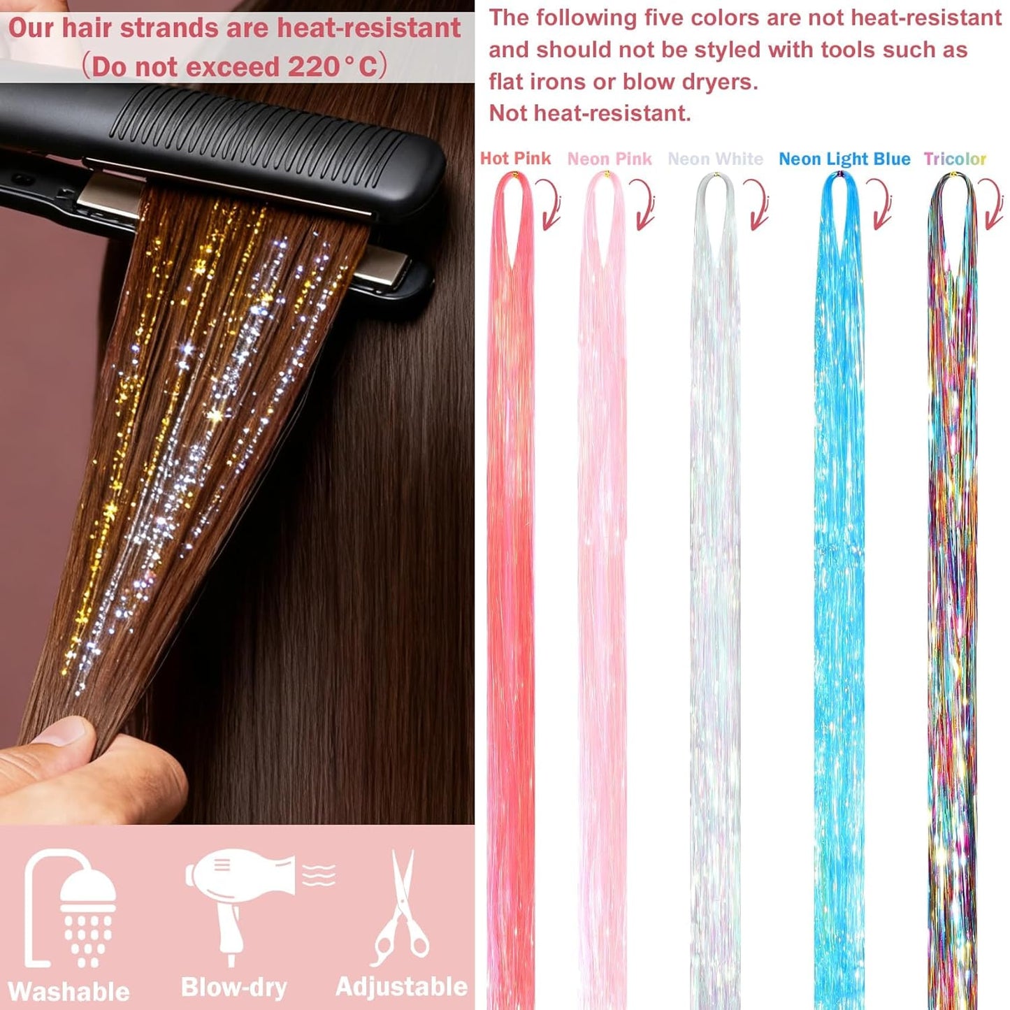 Hair Tinsel Kit - 8400 Strands Colorful Glitter Extensions | 24 Colors, 48 Inches, Heat Resistant for Parties & Concerts