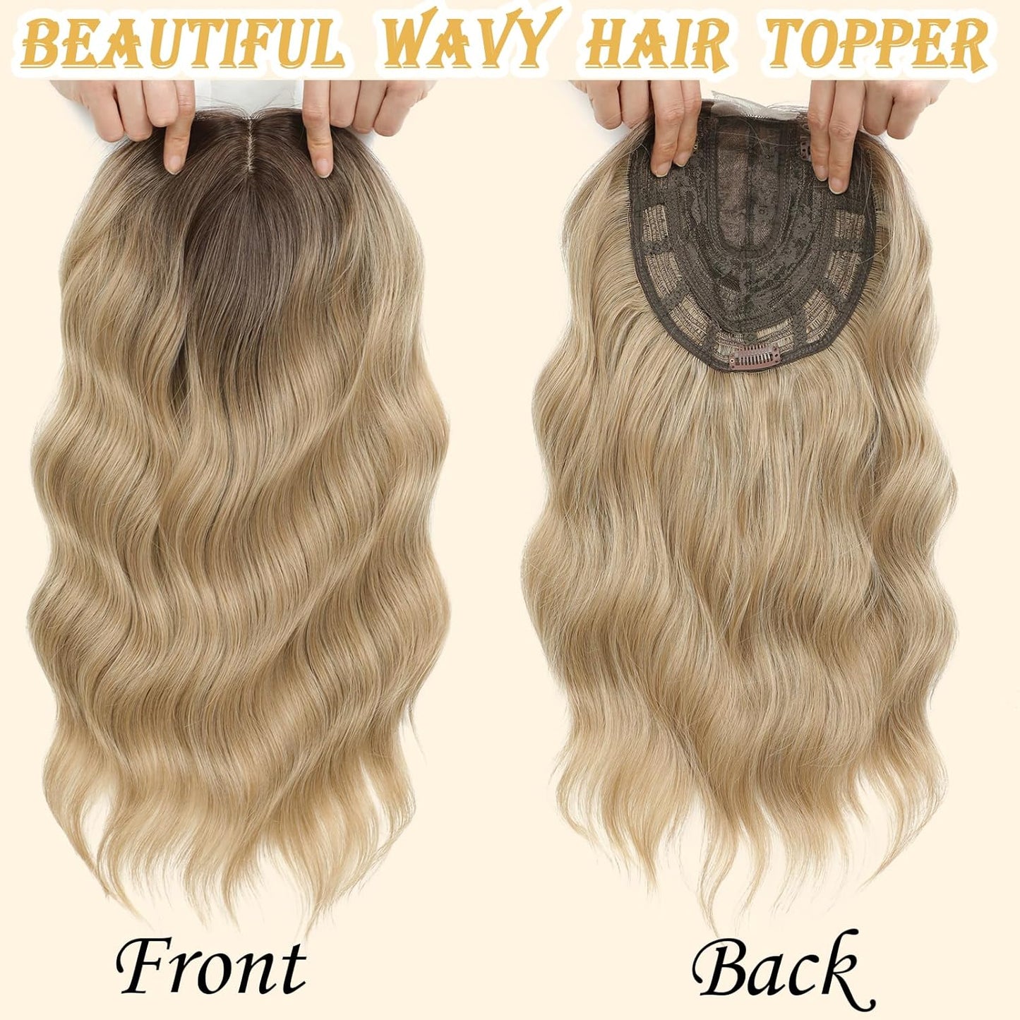 Hair Topper for Women - 16 Inch Synthetic Curly Wavy Clip-In with Curtain Bangs | Natural Volume & Coverage