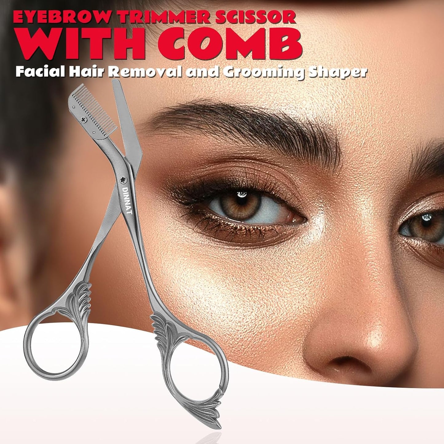 Eyebrow Trimmer Scissors with Comb - Professional Stainless Steel Eyebrow Grooming Tool | Dark Grey