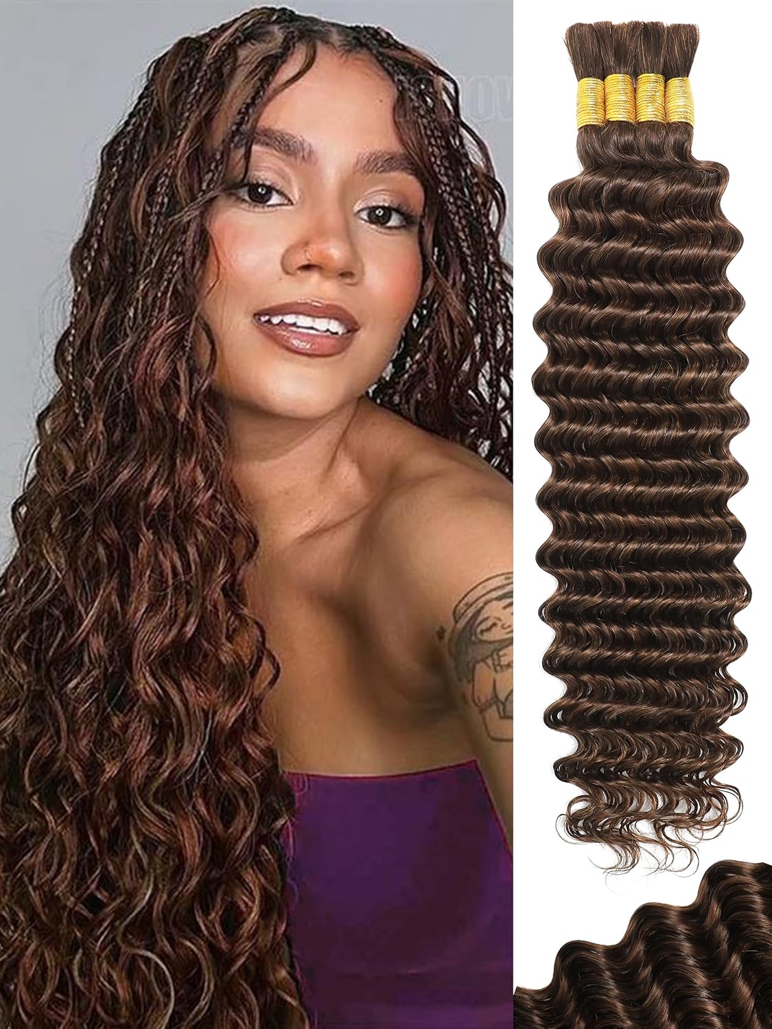 Human Braiding Hair - 18 Inch Deep Wave Bulk Extensions | 4 Bundles, No Weft, 10A Quality