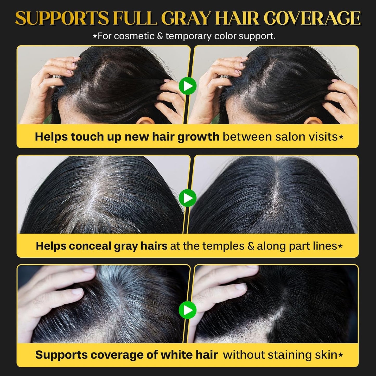 Hair Color Stick - 2-in-1 Instant Dye for Gray Hair Touch-Up | Waterproof & Sweat-Proof, 2-Pack (Black)