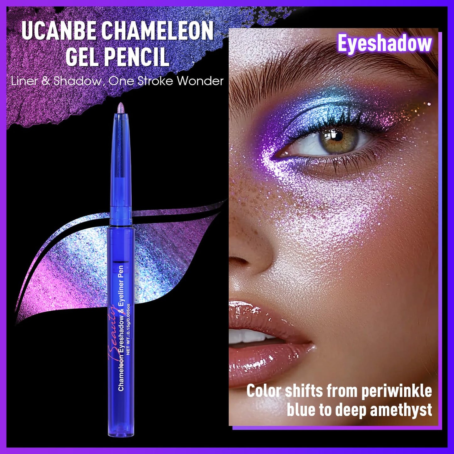 UCANBE Chameleon Eyeshadow & Eyeliner Gel Pencil-Multichrome Shifting Colors Metallic Glitter Eye Makeup,Waterproof Long-Lasting Smudge-Proof Multi-Dimensional Color (Periwinkle Blue to Deep Amethyst)