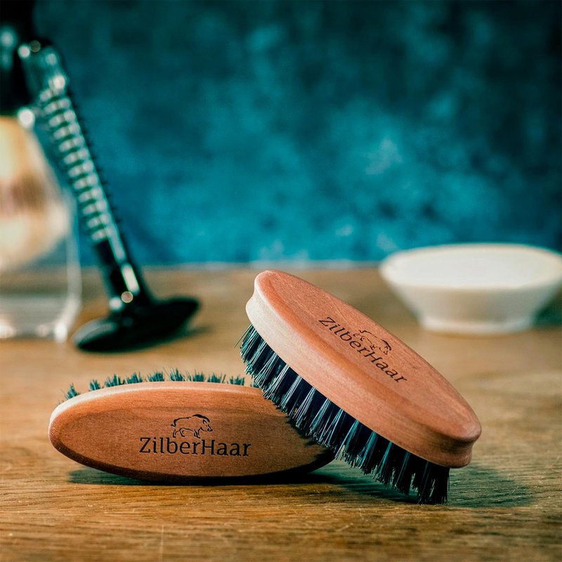 ZilberHaar - Pocket Mustache and Beard Brush - Soft Boar Bristles and Pearwood - Perfect Grooming Tool for Men - Relieves Itch, Works with all Beard Balms and Beard Oils - Made in Europe