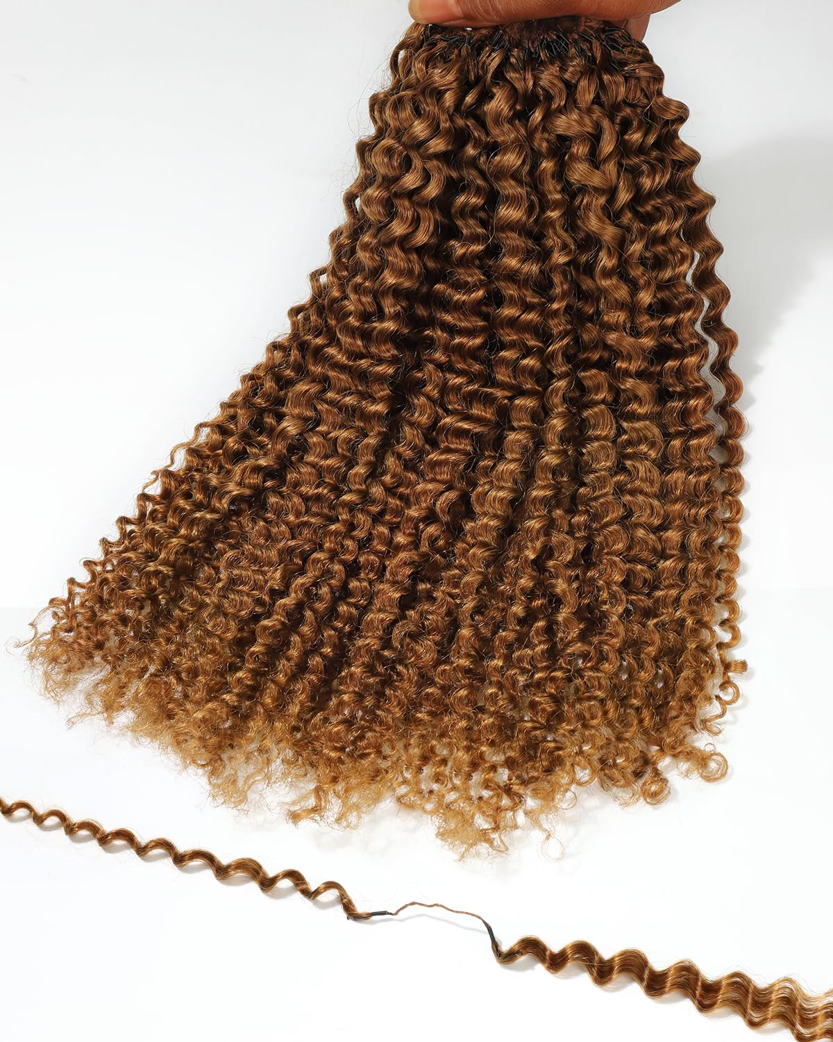 BEEOS Kinky Curly Crochet Human Hair 160g, #30 Auburn Ginger Pre-Separated Miracle Knots Feather Crochet Hair for Black Women, Reusable Invisible String 18 Inch