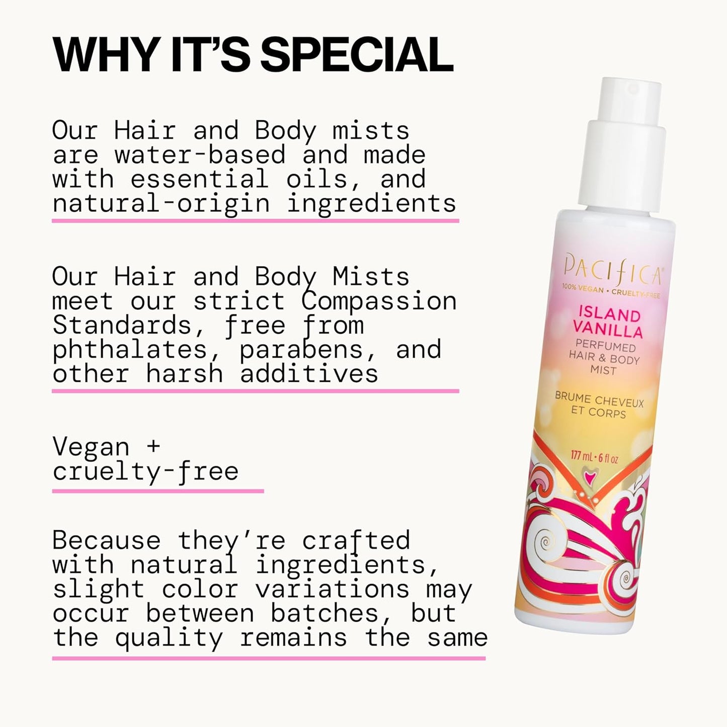 Pacifica Island Vanilla Hair Mist | Mood-Lifting Perfume Spray, Paraben-Free, Vegan, 6 oz