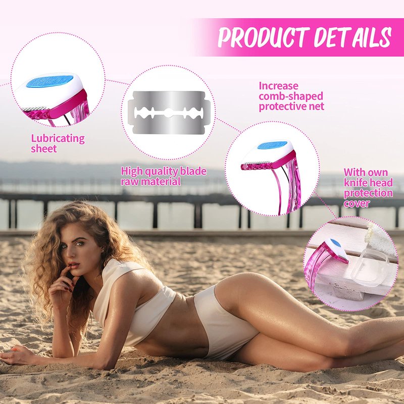 Honoson 16 Pcs Women's Disposable Bikini Razors, Sensitive Skin Shaving Kit with Protective Cover, Precision Trimmer for Beginners, Painless Hair Removal Travel & Gift Set(Rose Red)